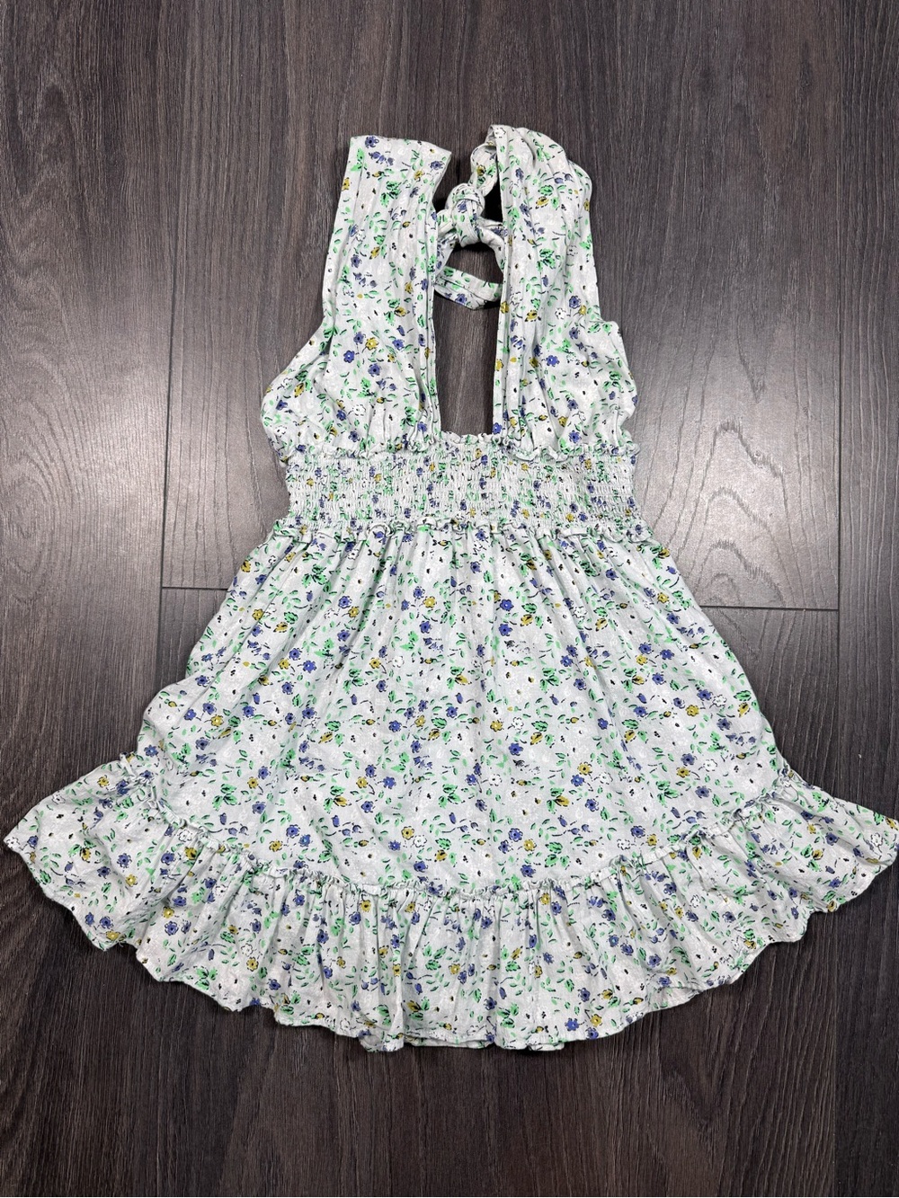 aerie Light Blue Floral Tie-Back Halter Sundress